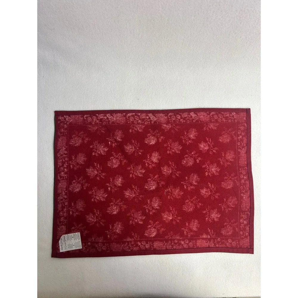 Holiday Cottagecore April Cornell OS Red Holly Berry Cotton Placemats Set 6